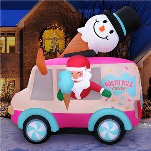 Christmas Inflatables Large 8ft Tall Santa Ice Cream Truck - Inflatable Decor